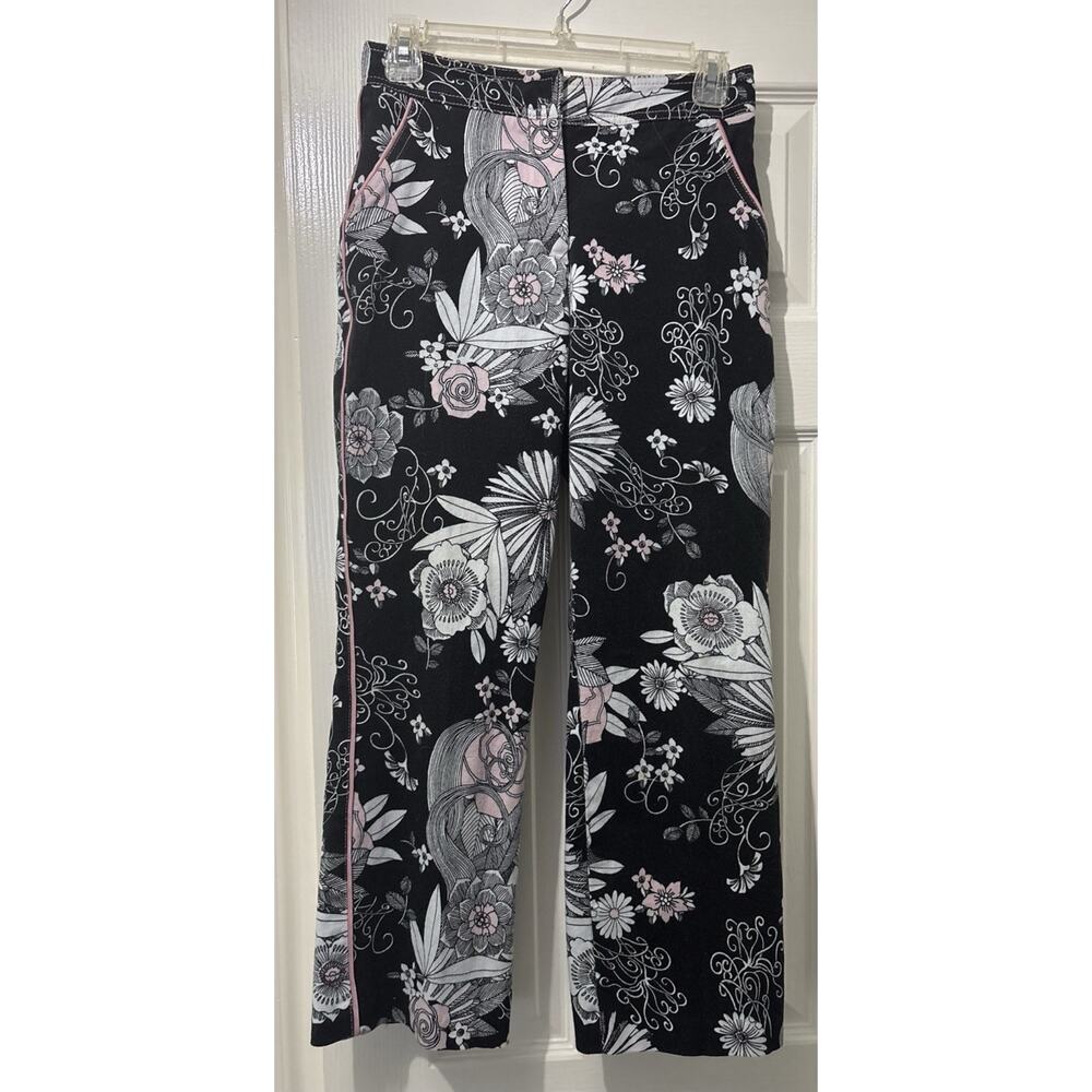 Mesmerize Chic Black White Pink Flowers Straight Leg Pants Size 6 Made In USA